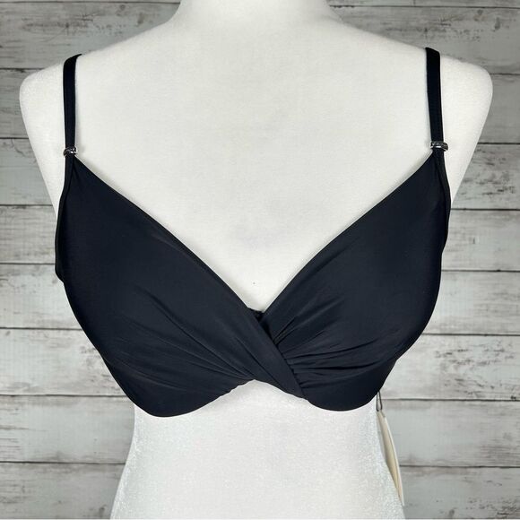 Calvin Klein Swimwear Twist Front Padded Underwire Bikini Top Black L NWT $68 - Picture 4 of 9